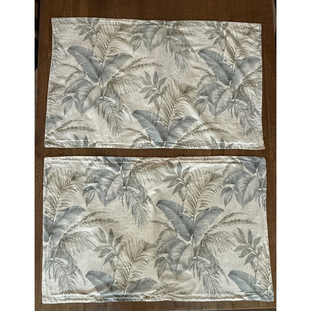 Tommy Bahama Home Tropical Palm Leaf Standard Pillow Shams Set of 2 Coastal Blue